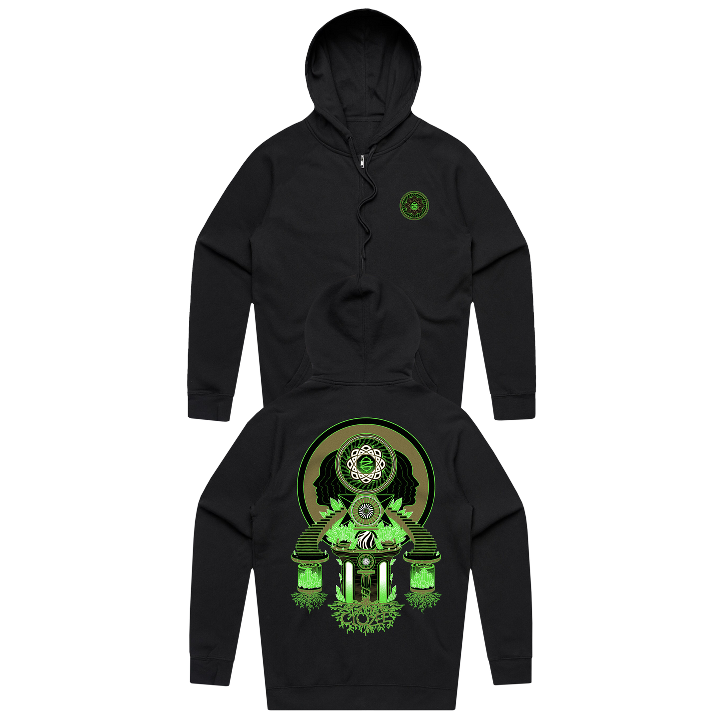 CloZee - Green Earth Zip Up Hoodie - Black